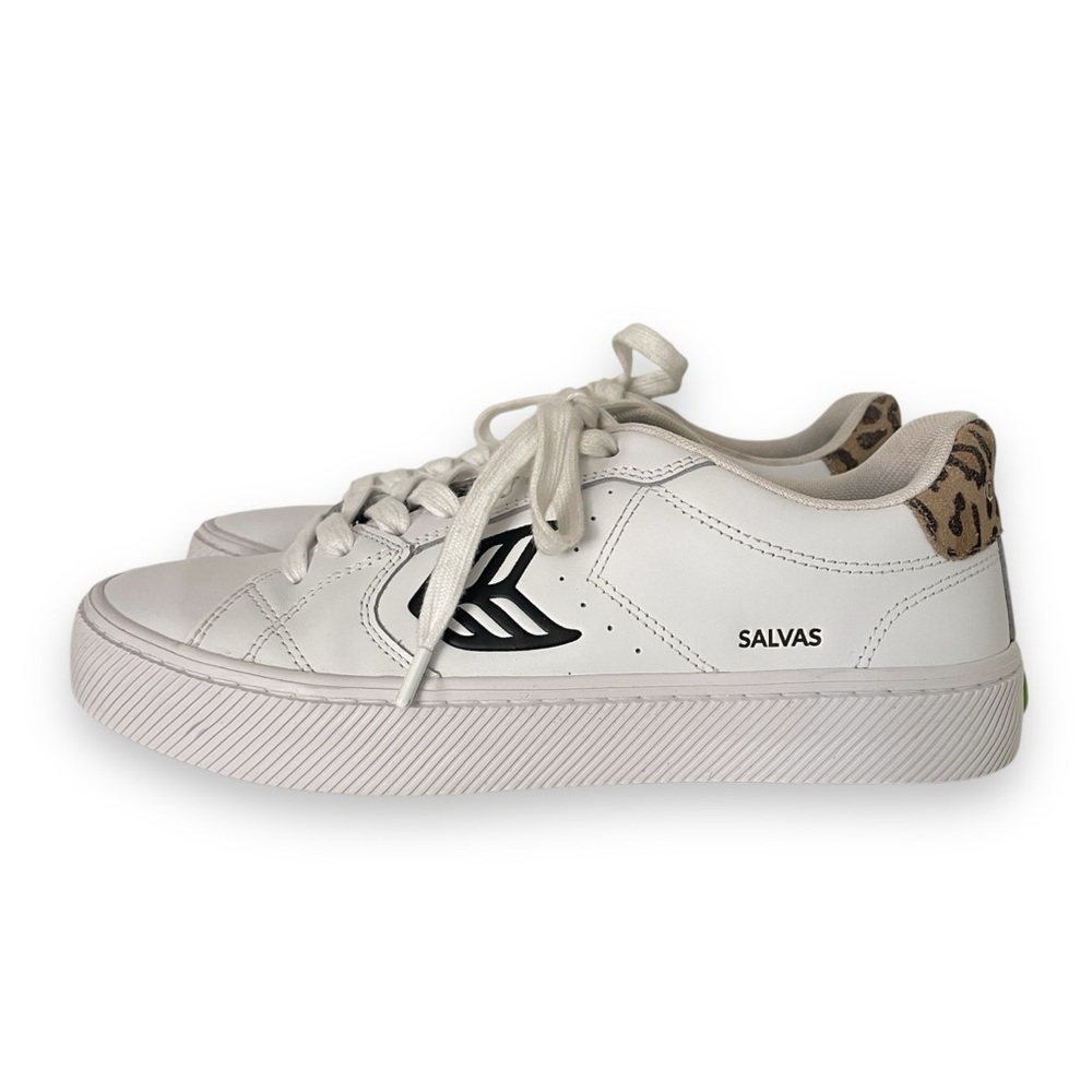 Cariuma SALVAS Unisex Sneakers White Leather with Leopard